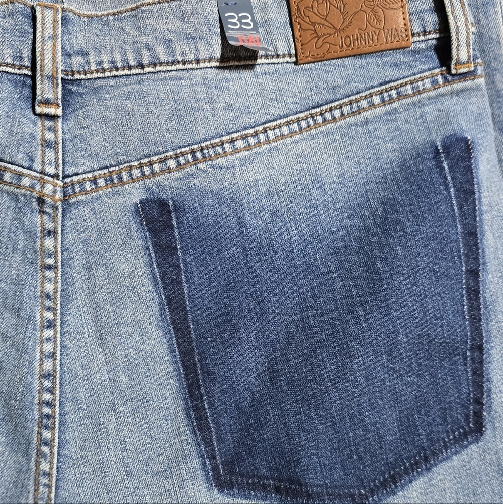 Johnny Was Blue Patchwork Straigh Flare Jeans - Picture 3 of 6
